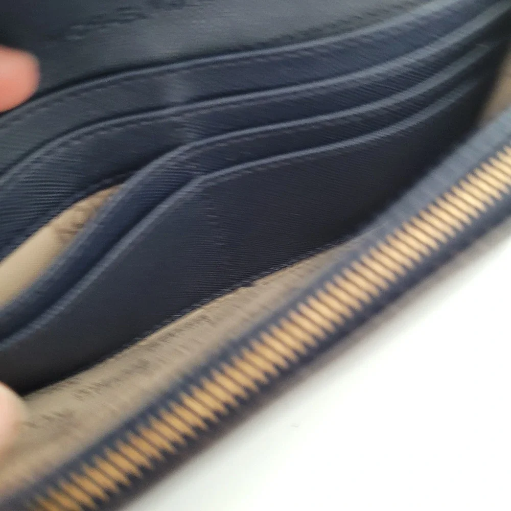 Michael Kors MK Envelop Fulton Flap Wallet Navy Blue Leather Gold Logo Long Fair